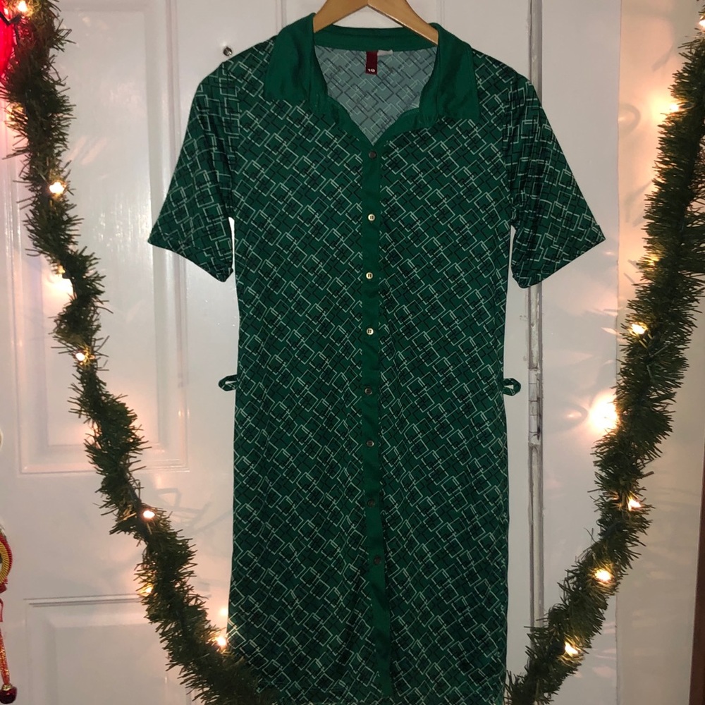 Modern Print Button Down MIDI Dress